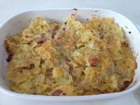 Farfalle al forno con patate e speck 